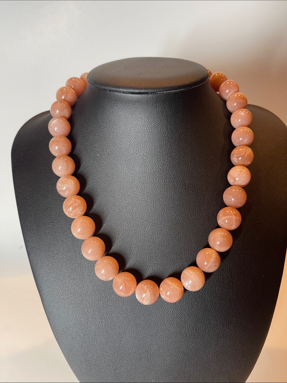 Peach Beaded Moonstone Necklace for Women - Elegant Peach Glow 01744